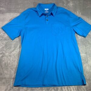 Duluth Trading Co Polo Mens Large Blue Long Tail Short Sleeve Collared